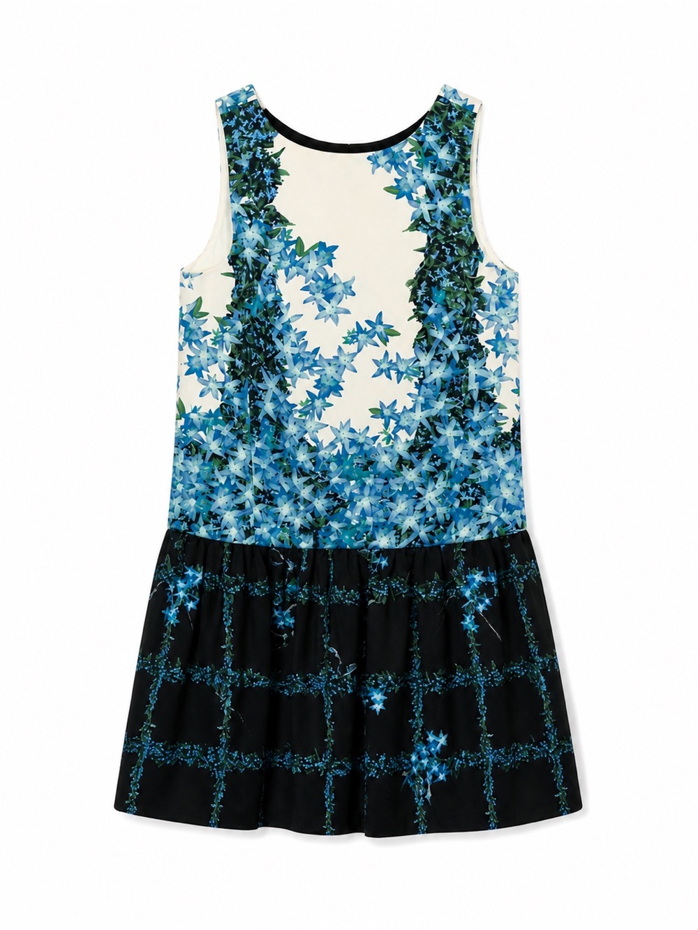 Tibi Blue and Cream Floral Sleeveless Midi Dress